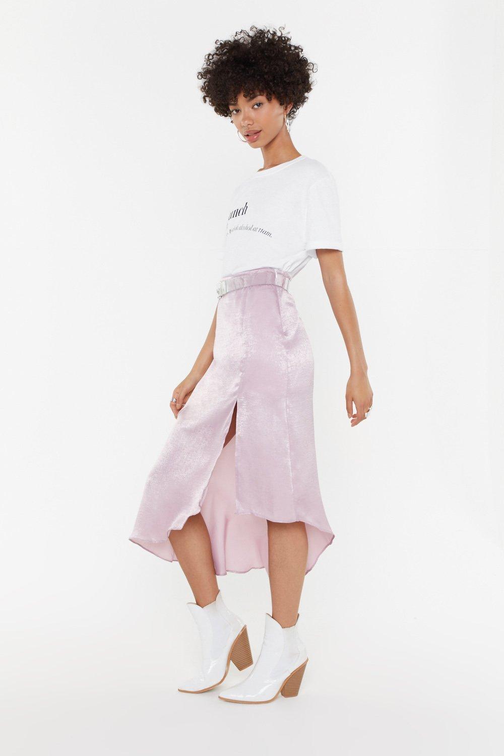 Worried Slick Satin Midi Skirt Nasty Gal